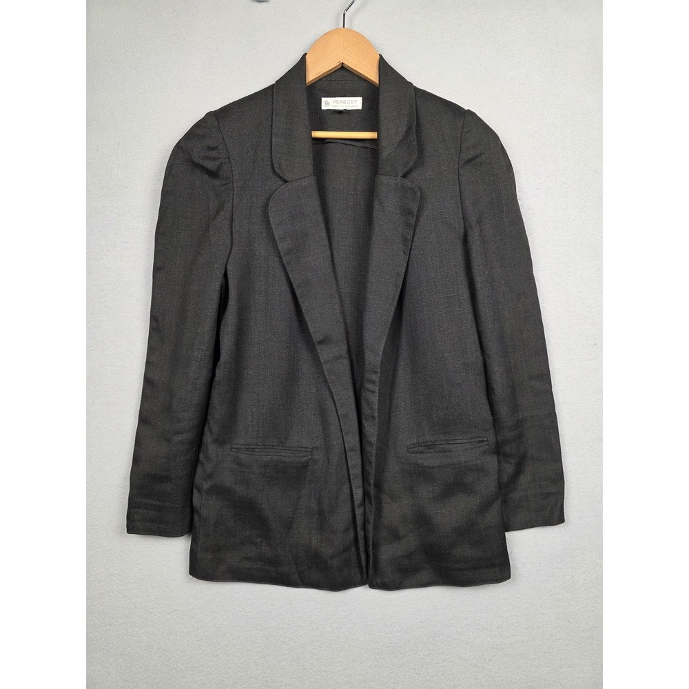 Peabody Blazer Womens 7/8 Charcoal Gray Linen Blend Open Front Jacket Office